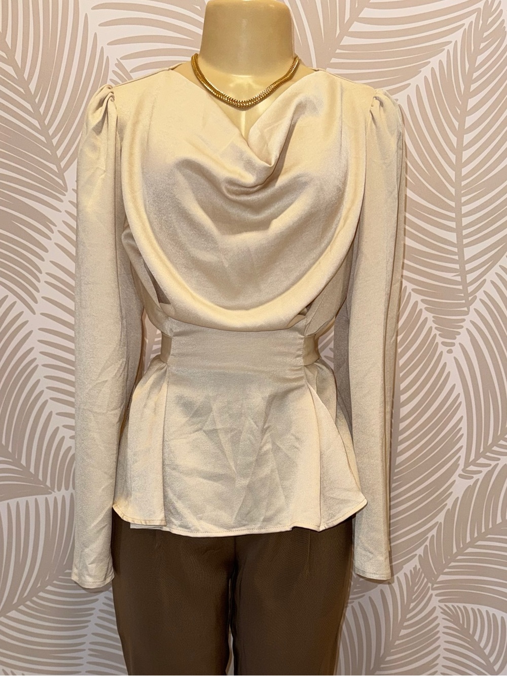 Cream Draped Peplum Blouse with split Sleeves